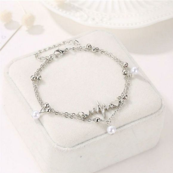 Cardiograph and Pearls Double Layered Ankle Bracelet New - Picture 4 of 5